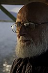 Writer Sitanshu Yashaschandra Mehta at Loktak lake.jpg